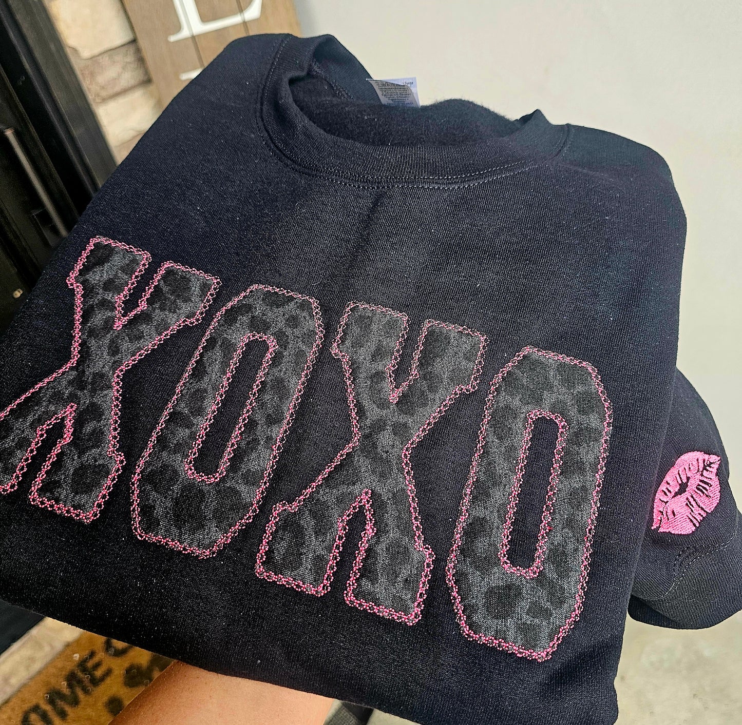 XOXO Black Leopard Embroidered Sweatshirt