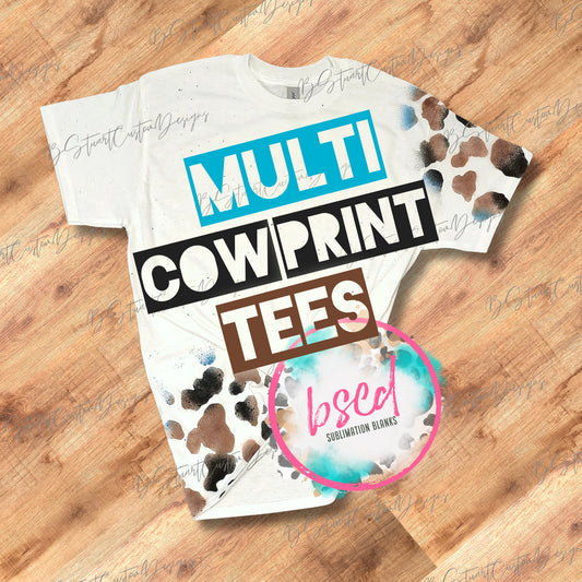 BLACK, BROWN, TURQUOISE COW PRINT TEES